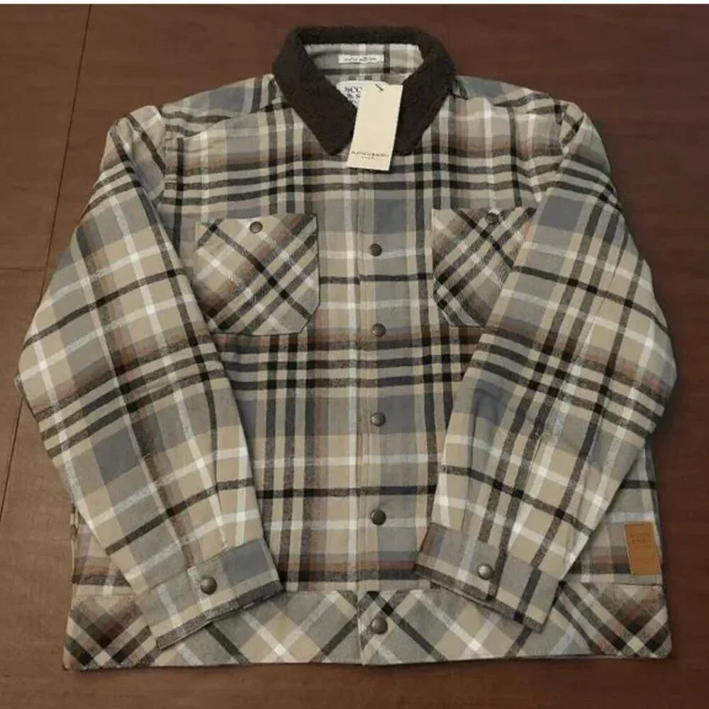 Scotch & Soda Flannel Sherpa Lined Plaid Eisenhower Jacket Mocha Brown NWT